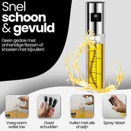 QualitéCuisine® Olijfolie Sprayer 100ml – Vernieuwde Versie – Olie Sprayfles / Olieverstuiver – Airfryer Accessoires – Voor BBQ, Bakken & Koken – Incl. Spatel, Bakkwast, Trechter & Schoonmaakborstel — thumbnail 5