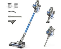 DVDSS® Steelstofzuiger - 6-in-1 - Voor dierenharen, tapijt, harde vloeren - 23kPa zuigkracht - Grijs/Blauw