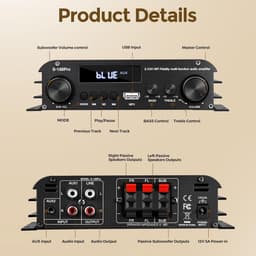 Krachtige 2.1 Kanaals Stereo Audio Eindversterker met Bluetooth 5.0 en Subwoofer Uitgang — thumbnail 4