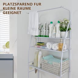 Drie-laags Wasmachine Rek Zonder Boren - Stabiele Metalen Opbergplank voor Badkamer — thumbnail 3