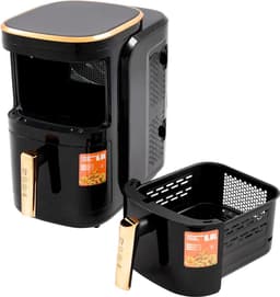 Heteluchtfriteuse Dubbel - Airfryer Keuken - Gezond Koken - Twee Manden - 12 Liter Capaciteit - Zwart Goud — thumbnail 4