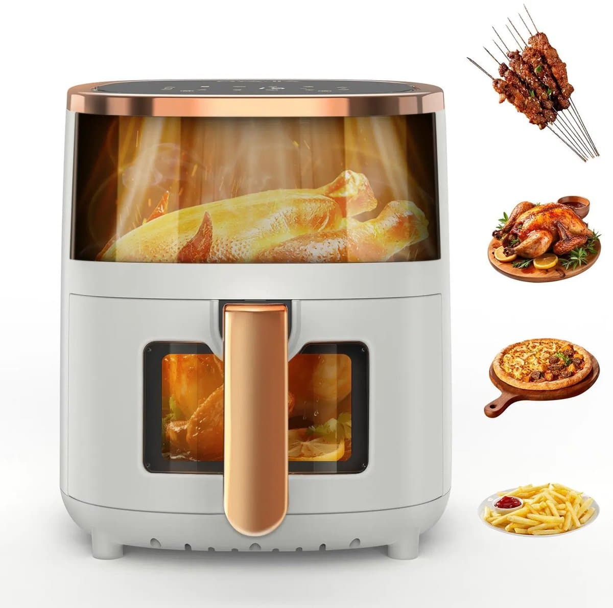ShopWizz Airfryer - Multifunctionele Lucht friteuse - Digitaal Display - Met Timerfunctie - 8 Kookfuncties - 6L - Wit & Rosegoud — afbeelding 1