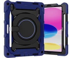 Robuuste Kinderhoes voor iPad 11 Inch (2025 Model) met 360° Standaard en Schouderriem - Blauw