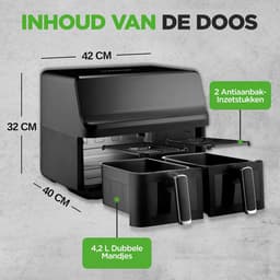 Dubbele Mand Airfryer 8,8L - 9-in-1 Olievrije Friteuse met Transparant Venster — thumbnail 5
