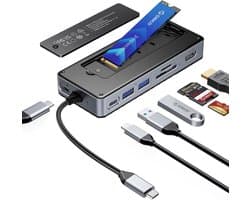 8-in-1 USB C Dockingstation met M.2 SSD Enclosure, 4K@60Hz HDMI en 100W PD