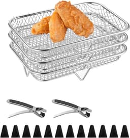 Heteluchtfriteuse Accessoires - Airfryer Rooster - Dubbel Koken - Verhoogd Ontwerp - 19.5cm x 13.5cm - Zilver — thumbnail 4
