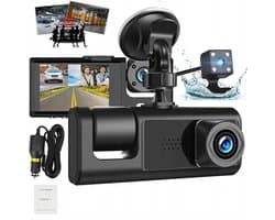 Dashcam Drievoudige Camera - Achteruitrijcamera met Touchscreen & 64GB SD-kaart - 1080P Full HD Parkeermodus