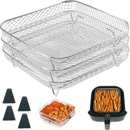 8-inch Vierkante Airfryer Rack - 3 stuks Stapelbare Roestvrijstalen Dehydrator Rack met Siliconen Voeten - Vierkante Airfryer Accessoires Geschikt voor Cosori 、Instant Vortex、Ninja Pro XL 6.5 QT AF181 en Meer — thumbnail 2