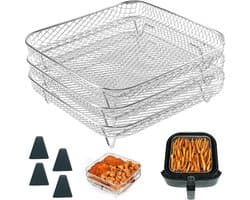 8-inch Vierkante Airfryer Rack - 3 stuks Stapelbare Roestvrijstalen Dehydrator Rack met Siliconen Voeten - Vierkante Airfryer Accessoires Geschikt voor Cosori 、Instant Vortex、Ninja Pro XL 6.5 QT AF181 en Meer — thumbnail 1