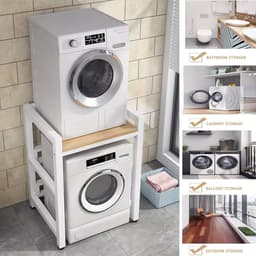 Wasmachinekast – Wasmachine Meubel – Drogerkast – Opbergkast – Wasmachine Ombouw – Gietijzer Teak Kleur – 3 Verstelbare Planken – Vloerbevestiging Voor Stabiliteit — thumbnail 5