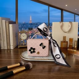Roze hoesje voor oordopjes dames met strik en decoratieve details geschikt voor AirPods 4 kunstleer hardcase met ring en lint — thumbnail 2