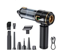 Sander Shop mini stofzuiger Handstofzuiger accu 4-in-1 met lcd-display, autostofzuiger sterk 16000PA draadloos, 3-standen, 80000 omw/min, mini-stofzuiger met scherm, voor auto, keuken, pc, bank, kantoor, huis en