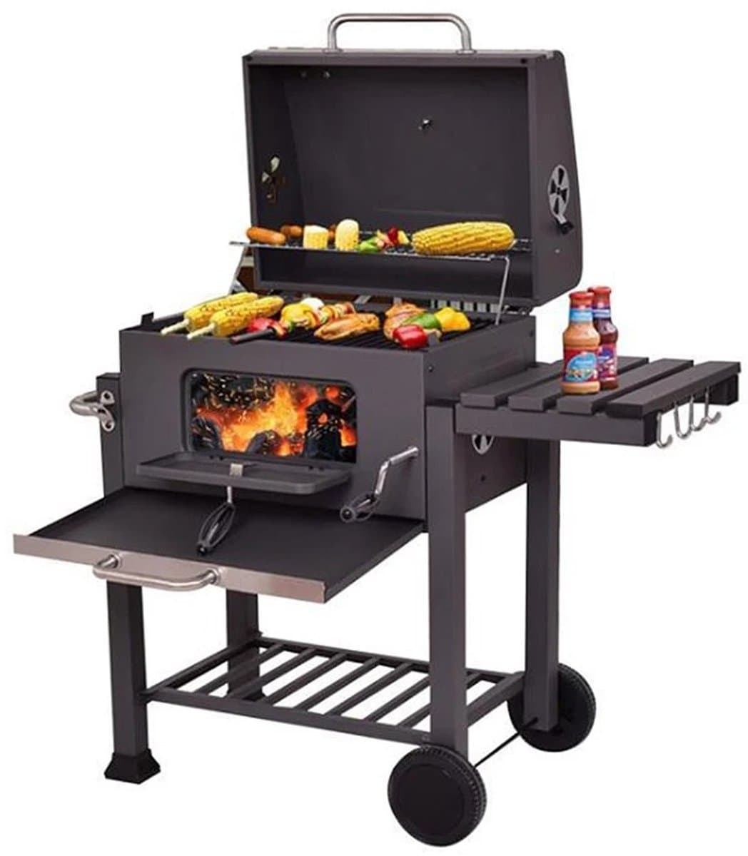 Norvia - Houtskool Barbecue - Houtskoolgrill - Met Deksel - Thermometer - Grilloppervlak 56 × 41,5 cm - Zijtafel - Aslade — afbeelding 1
