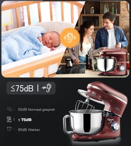 Krachtige Keukenmachine - 2000W - RVS Mengkom (6,2 L) - Multifunctionele Mixer met Garde, Deeghaak en Menghaak - Inclusief Extra Accessoires - Rood — thumbnail 5
