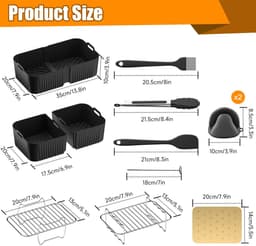 Airfryer Accessoires Set 15-delig – Geschikt voor Ninja Foodi AF500EU FlexDrawer 10,4L & COSORI TwinFry 10L – Inclusief Siliconen Matten, Grillrek & Spiesen — thumbnail 6