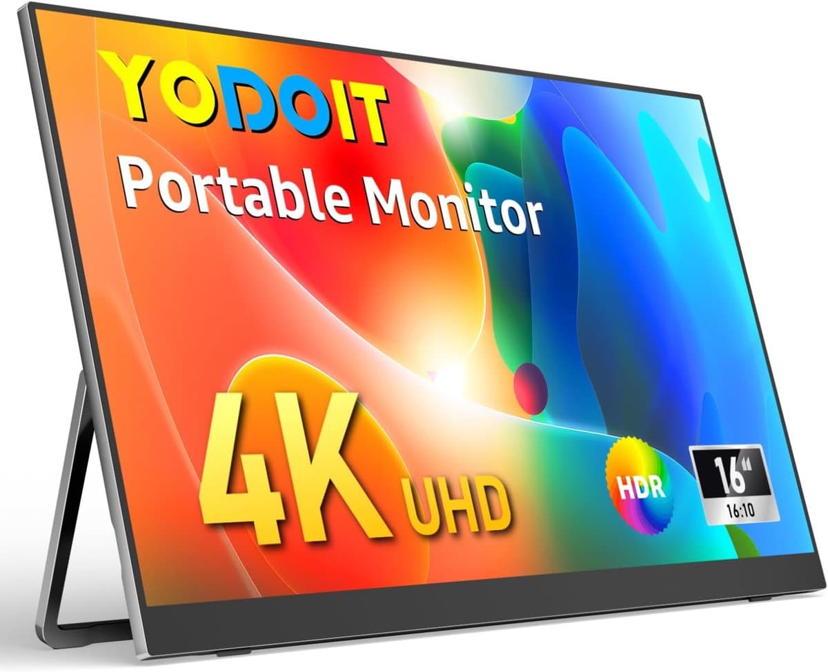 MELVRA Draagbare Monitor - 16 inch - Portable Monitor - 4K UHD - 3840x2400 - IPS Display - USB-C & Mini HDMI - Ingebouwde Luidsprekers - Inclusief Standaard - Laptop MacBook PC PS5 Xbox - Zwart — afbeelding 1