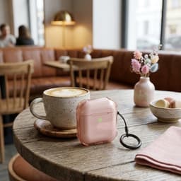 Roze transparant hoesje voor oordopjes met sleutelring – schokbestendige beschermhoes geschikt voor AirPods 4 — thumbnail 3