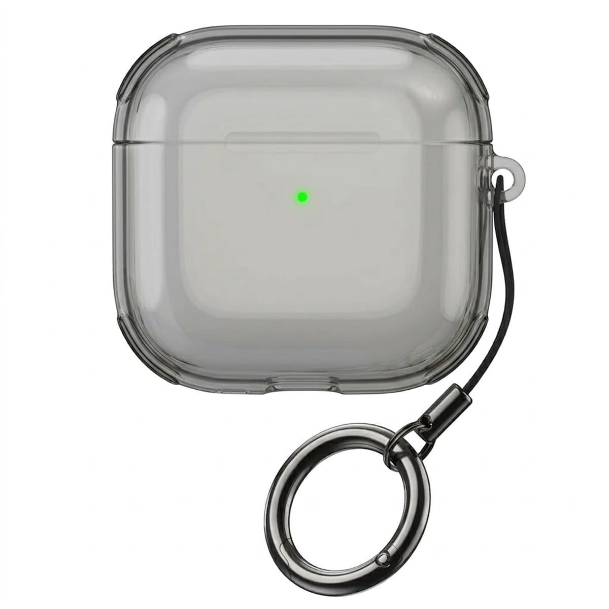 Grijs transparant hoesje voor oordopjes met sleutelring – schokbestendige beschermhoes geschikt voor AirPods 4 — afbeelding 1