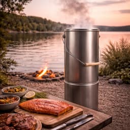 Eurocatch Telescopische Rookoven Rond 101 cm - Verzinkt Metalen Rookton - Rookkast voor Buiten met Thermometer en 10 Rookhaken - Smoker voor Vis, Vlees en BBQ Roken — thumbnail 3
