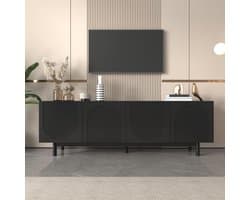 Moderne Zwarte TV Kast met Push-to-Open Deuren - Laag TV-Meubel met Verstelbare Planken