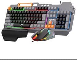 Gaming Toetsenbord en Muis Set Zwart – RGB LED Verlichting – 104 Toetsen – Anti-Ghosting – Ergonomische Polssteun – Verstelbare DPI 800/1200/1600 – Telefoonhouder – USB Gaming Keyboard & Mouse voor PC Laptop