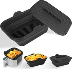 8.2 Inch Inklapbare Siliconen Air Fryer Liner Met Deksel - Airfryer Accessoires - Herbruikbaar - Voor 5.8 - 8 Qt - Zwart — thumbnail 1