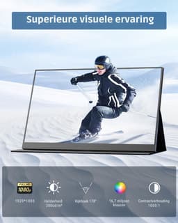 Florixa® Draagbare Monitor voor Laptop – Portable Monitor 15,6 Inch – Draagbaar Scherm 1080FHD – Groot kleurenbereik - Zwart - ‎‎41cm x 27cm x 6cm — thumbnail 2