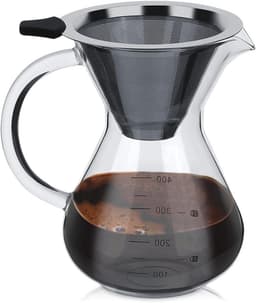 400ml Handmatige Koffiezetapparaat met Roestvrijstalen Filter en Schaal - Koffiezetapparaat voor heerlijke koffie - Koffiepot met glazen kan — thumbnail 1
