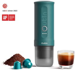 Outin - Draagbare Elektrische Espressomachine | Koffiezet apparaat voor Onderweg | Capsules & Gemalen Koffie | Portable Espresso Machine | Snelle Waterverwarming | 20 bar | Draagbare Koffiemachine | Reis & Camping Koffiezetapparaat | 12 volt — thumbnail 1