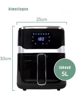 Quvo® Mini Airfryer - Kleine Friteuse - Frituese - met Tefloncoating - 5L- Zwart - 32cm x 25cm x 31cm — thumbnail 7