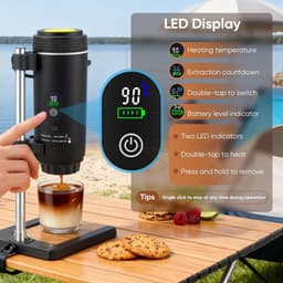 2026 Nieuw Koffiezetapparaat - 3 in 1 Mini Koffiemachine - Draagbare koffiemachine - Compatibel met capsules en gemalen koffie | 80ml - Koude en warme extractie - Eenvoudig te bedienen - Voor kamperen in de auto en op reis - Zwart — thumbnail 3