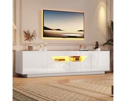 HAUSS SPOLE TV-Meubel - Hoogglans TV-Kast Met App-Bediening LED En 2 Laden Voor 75-Inch Televisie En Woonkamer - Spaanplaat - 180x40x45 cm - Wit