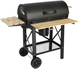 sweeek - Houtskoolbarbecue serge zwart, met rookfunctie (smoker), amerikaanse stijl, asopvangbak, zijtafels en wieltjes — thumbnail 5
