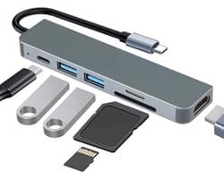 USB C Hub - 7-in-1 Docking Station - PD100W - 4K HDMI - 3*USB A - TF/FD - Compatibel met MacBook Pro en Air - USB Distributor