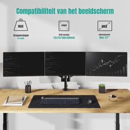 SCH® Monitor Arm 3 Schermen - Monitor Arm - Zwart - 51cm x 36cm x 14cm — thumbnail 2