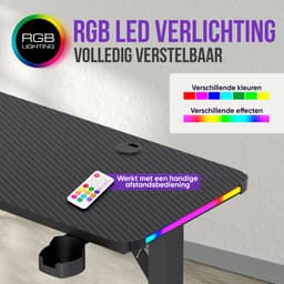 Avalo Gaming Bureau - 160x100x75 CM - L Vormig Hoekbureau - Game Desk Met LED Verlichting - Tafel - Zwart — thumbnail 4