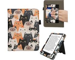 kwmobile e-reader hoesje geschikt voor Amazon Kindle Paperwhite (2024)/Colorsoft hoes - E reader flip case van kunstleer - Ereader cover met stand - Katten design in oranje / zwart / wit
