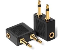 Allecto plus - Vliegtuigadapter 2 stuks voor koptelefoon - Verguld - Universele 3.5 mm adapter - Vliegtuighoofdtelefoon - Multimediasystemen