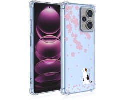 Case voor Xiaomi Redmi Note 12 Pro Plus - Beschermhoesje - Transparant - Schokbestendig - Flexibel - Zachte siliconen rubberen bumper - Kersenbloesem kat