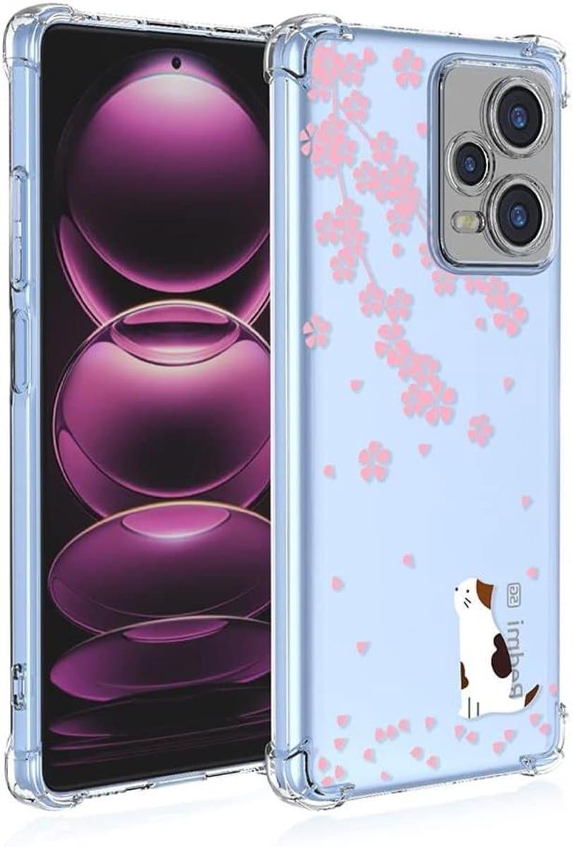Case voor Xiaomi Redmi Note 12 Pro Plus - Beschermhoesje - Transparant - Schokbestendig - Flexibel - Zachte siliconen rubberen bumper - Kersenbloesem kat — afbeelding 1