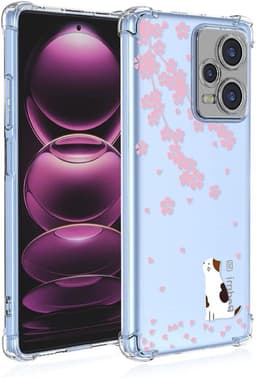 Case voor Xiaomi Redmi Note 12 Pro Plus - Beschermhoesje - Transparant - Schokbestendig - Flexibel - Zachte siliconen rubberen bumper - Kersenbloesem kat — thumbnail 1