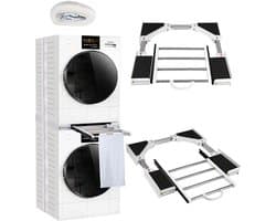 Wasmachine onderhoud-Universeel wasmachine-droger verbindingsframe - verstelbaar (51-76 cm) met uitschuifbaar rek​​-universeel tussenbouwframe voor wasmachine/drogers