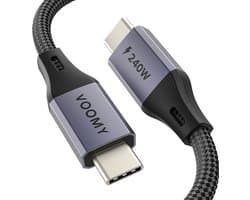 Voomy USB C Kabel 240W - USB C naar USB C - 2 Meter - 480 Mbps - Oplaadkabel Snellader - Geschikt voor Smartphone, Laptop & Tablet - Gevlochten kabel