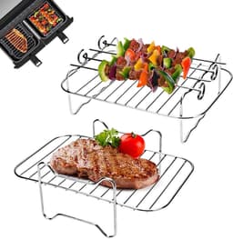 Airfryer-rek - 2 stuks - Vierkant Airfryer - grillrek - RVS grill-dehydratorrek - Stapelbaar - Airfryer-mandje - Airfryer-accessoires - Oven- en vaatwasserbestendig - voor Airfryer-bakken en koken - 20*13*7 - zilver — thumbnail 1