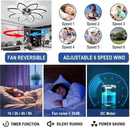 RFWR® Moderne Plafondventilator met Dimbare LED Verlichting en Afstandsbediening — thumbnail 4