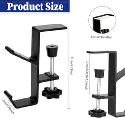 TRANKIELO® - Universele Metalen Hoofdtelefoonhaak – Dubbele Haken – Verstelbare Klem – Ruimtebesparend Ontwerp – Stabiele Installatie - Multifunctioneel Gebruik — thumbnail 4