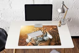 Muismat XXL 90x60 cm - Bureau onderlegger - Bureau mat Portret - Tijger - Zon - Bureaumat - Gaming mousepad xl - Bureaulegger groot - Computer deskmat — thumbnail 4