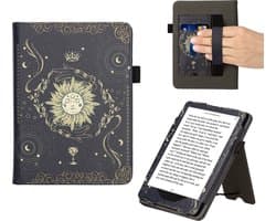 kwmobile e-reader hoesje geschikt voor Amazon Kindle Paperwhite 11. Generation 2021 hoes - E reader flip case van kunstleer - Ereader cover met stand - Tarotkaart design in donkerblauw / geel / zwart
