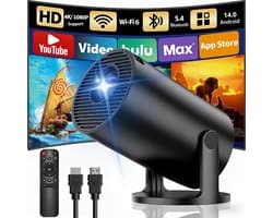 Beamer, Draagbare Projector met Wi-Fi 6 en Bluetooth 5.4, Automatische Keystone, Draadloos Schermspiegelen(Android en iOS), Compatibel met Smartphones/HDMI, Zwart