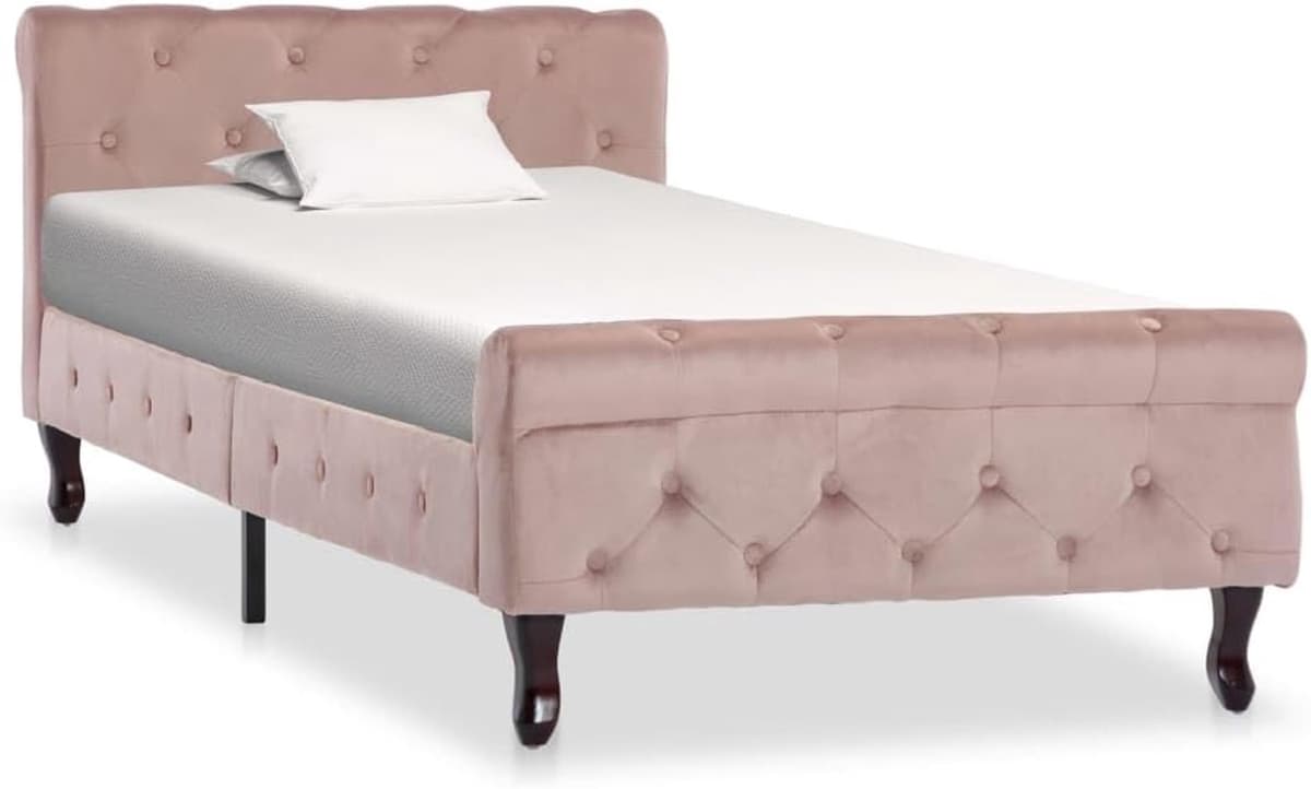 Bedframe, roze fluweel, 90 x 200 cm, klassiek bedframe met fluwelen bekleding en grenenhouten poten voor elegante slaapkamerdecoratie — afbeelding 1